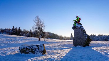 Monument Radka Jaroše nad obcí Blatiny
Celodenní běh po skalních vyhlídkách ve východní části zasněžených Žďárských vrchů za nádherného slunečního počasí v nejmrazivějším zimním dni.